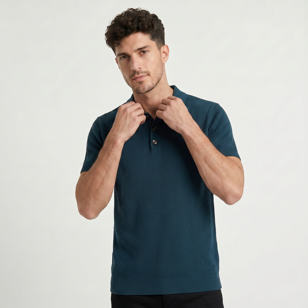 Men's Shortsleeve Ribbed Knitted Polo