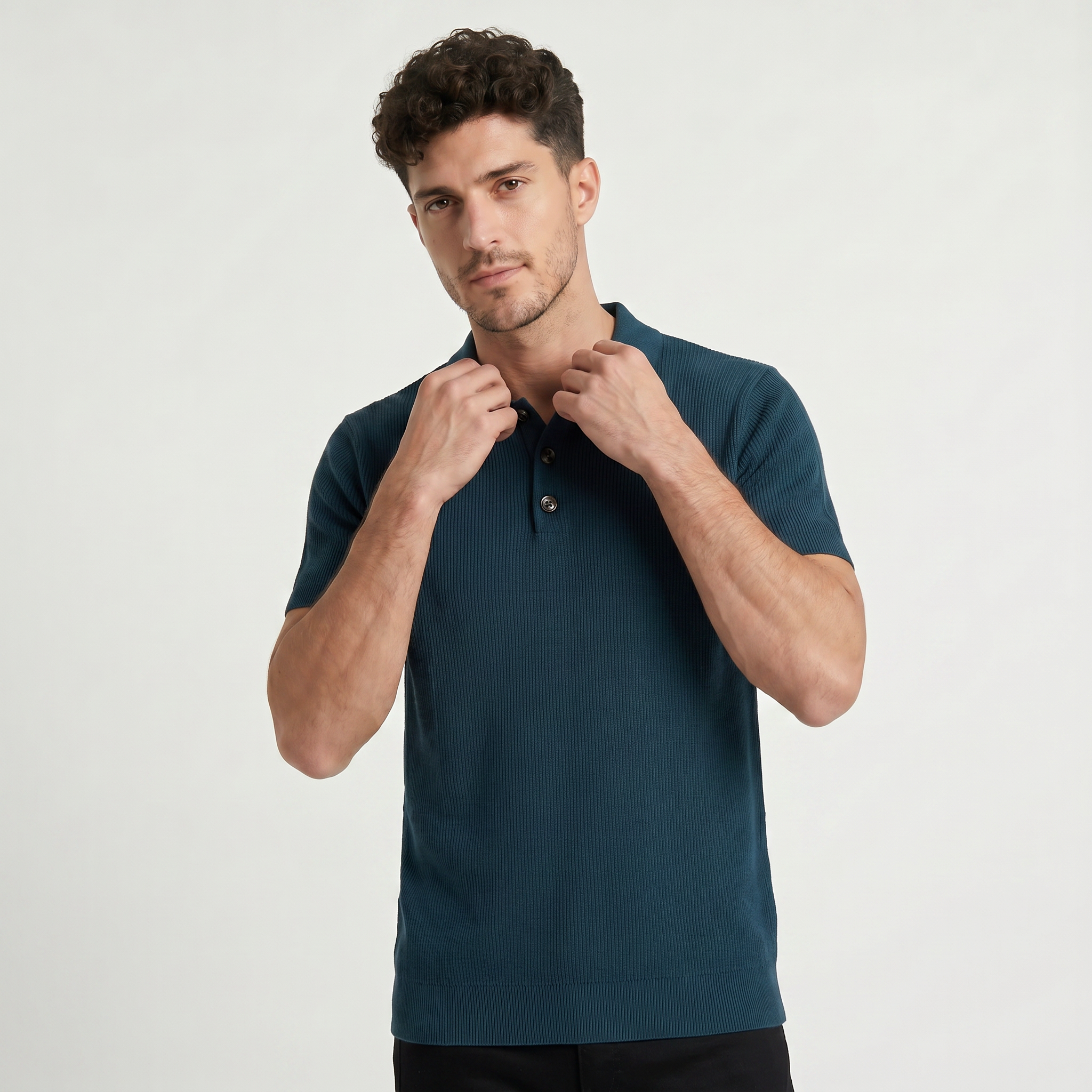 Men's Shortsleeve Ribbed Knitted Polo