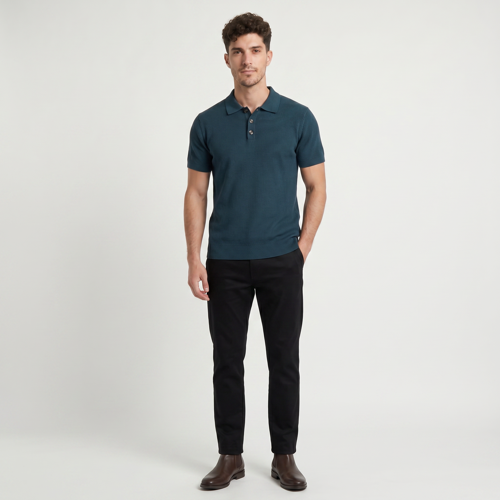 Men's Shortsleeve Ribbed Knitted Polo