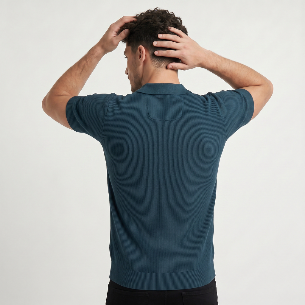 Men's Shortsleeve Ribbed Knitted Polo