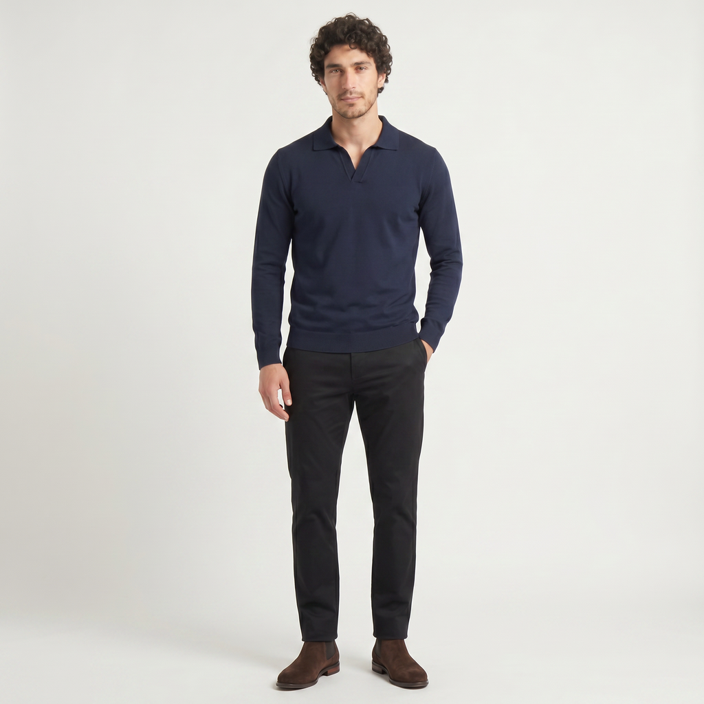 Men's Slim-Fit Knitted Polo Jumper