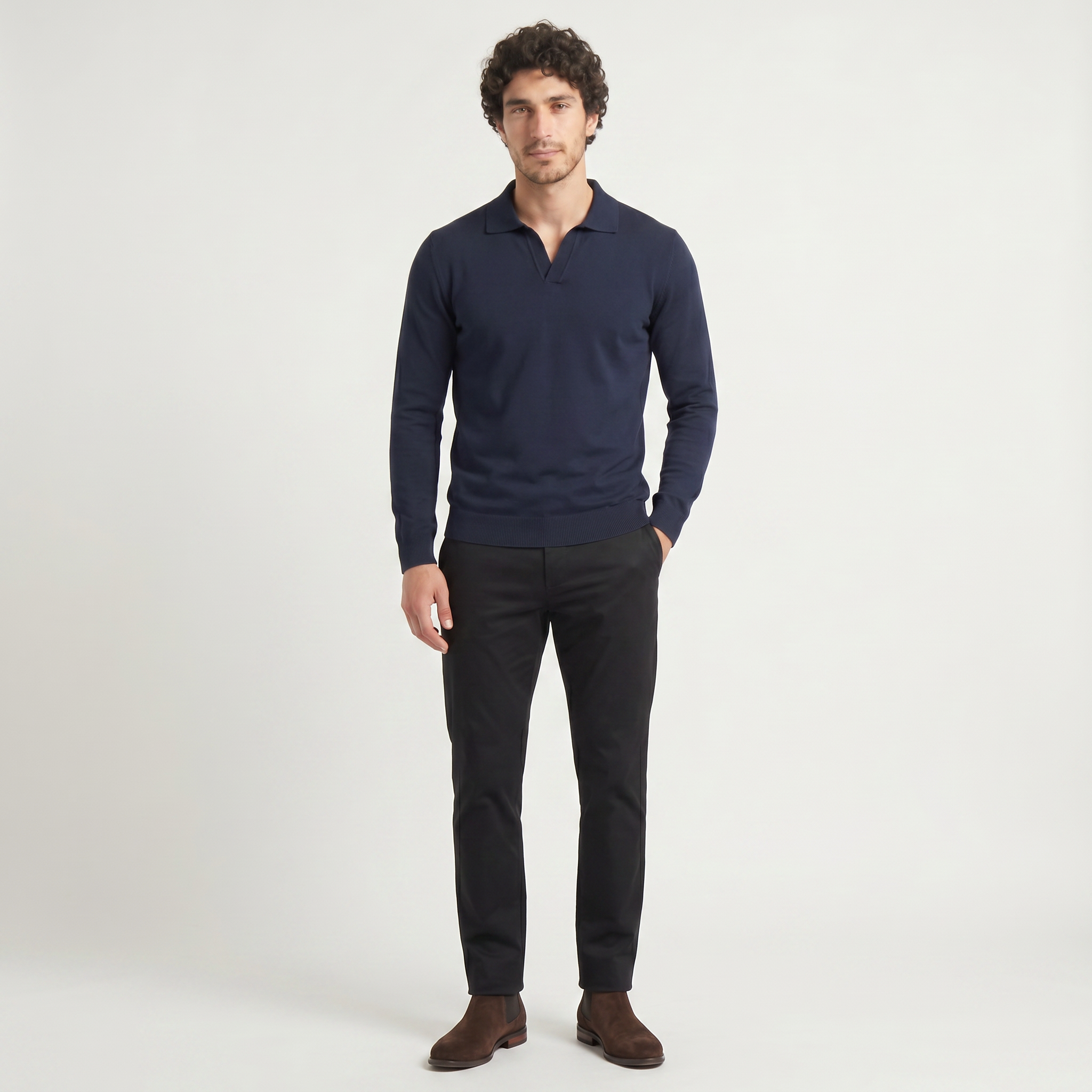Men's Slim-Fit Knitted Polo Jumper