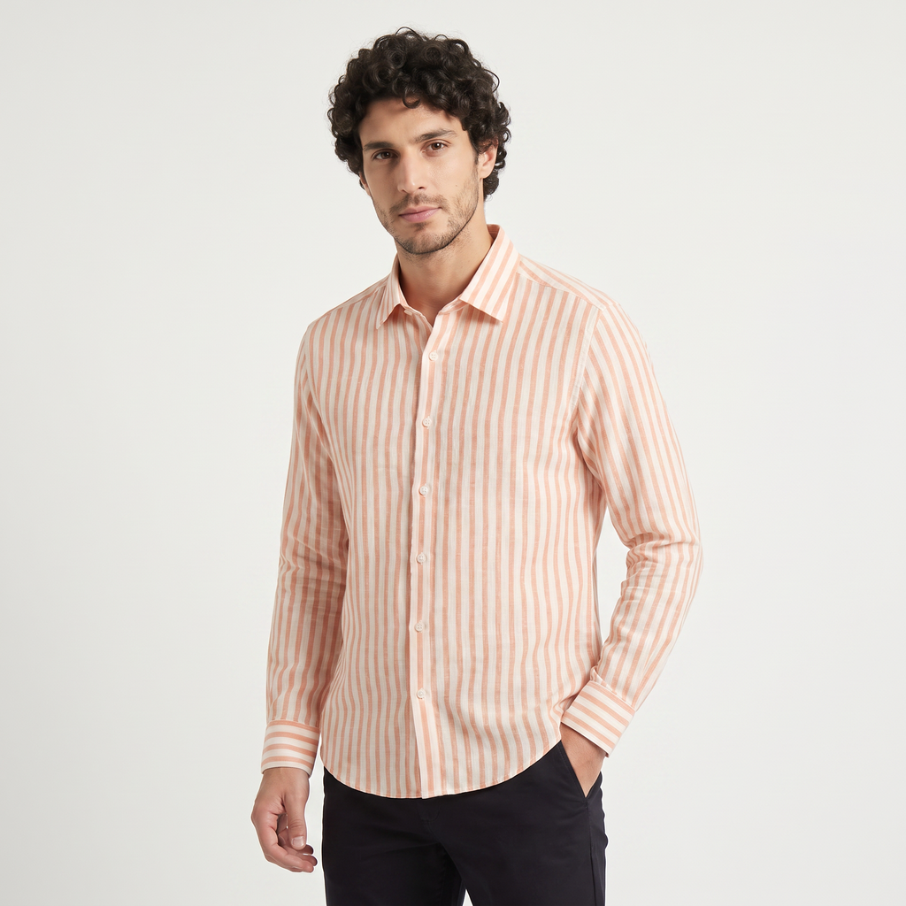 Men's Slim-Fit Striped Linen Shirt