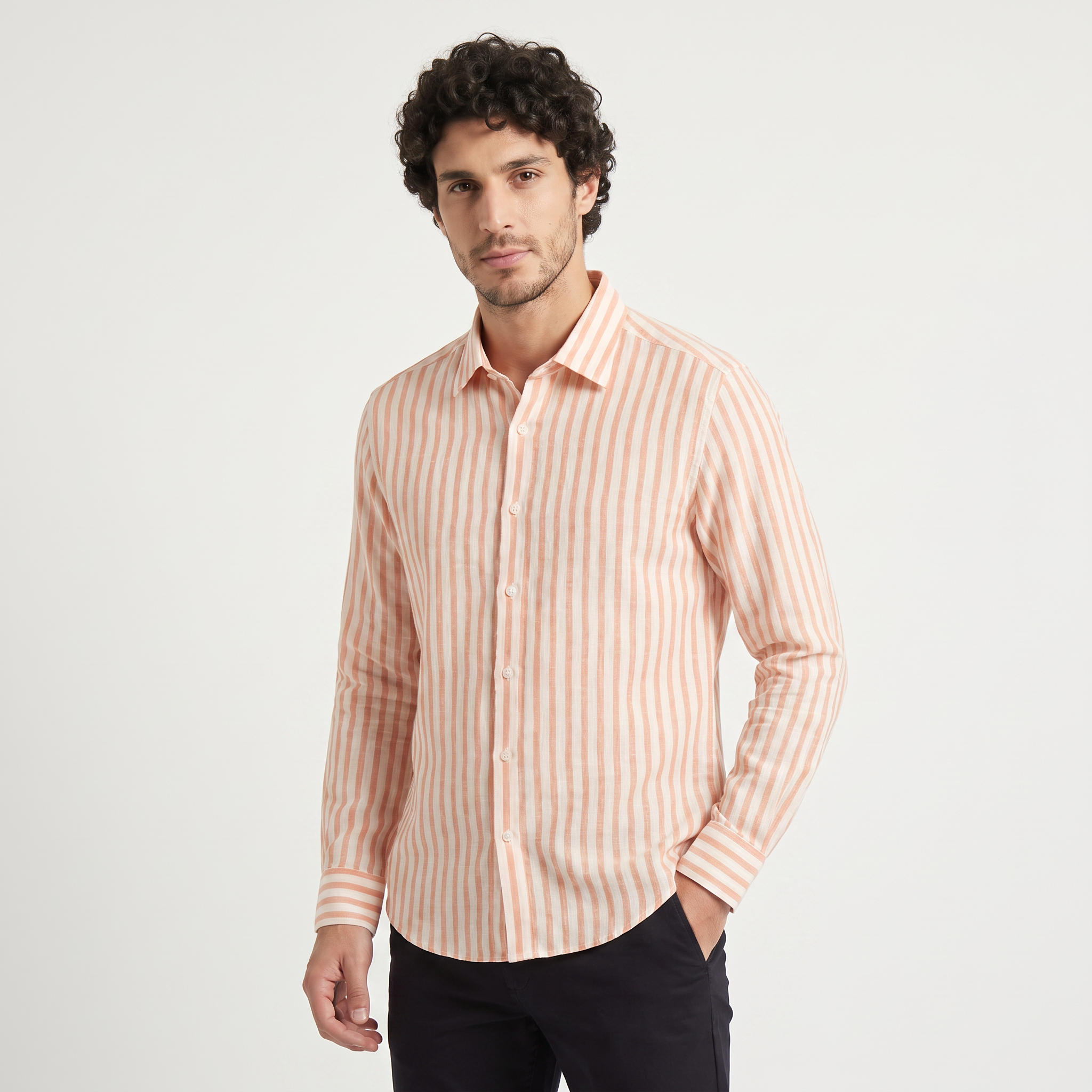 Men's Slim-Fit Striped Linen Shirt