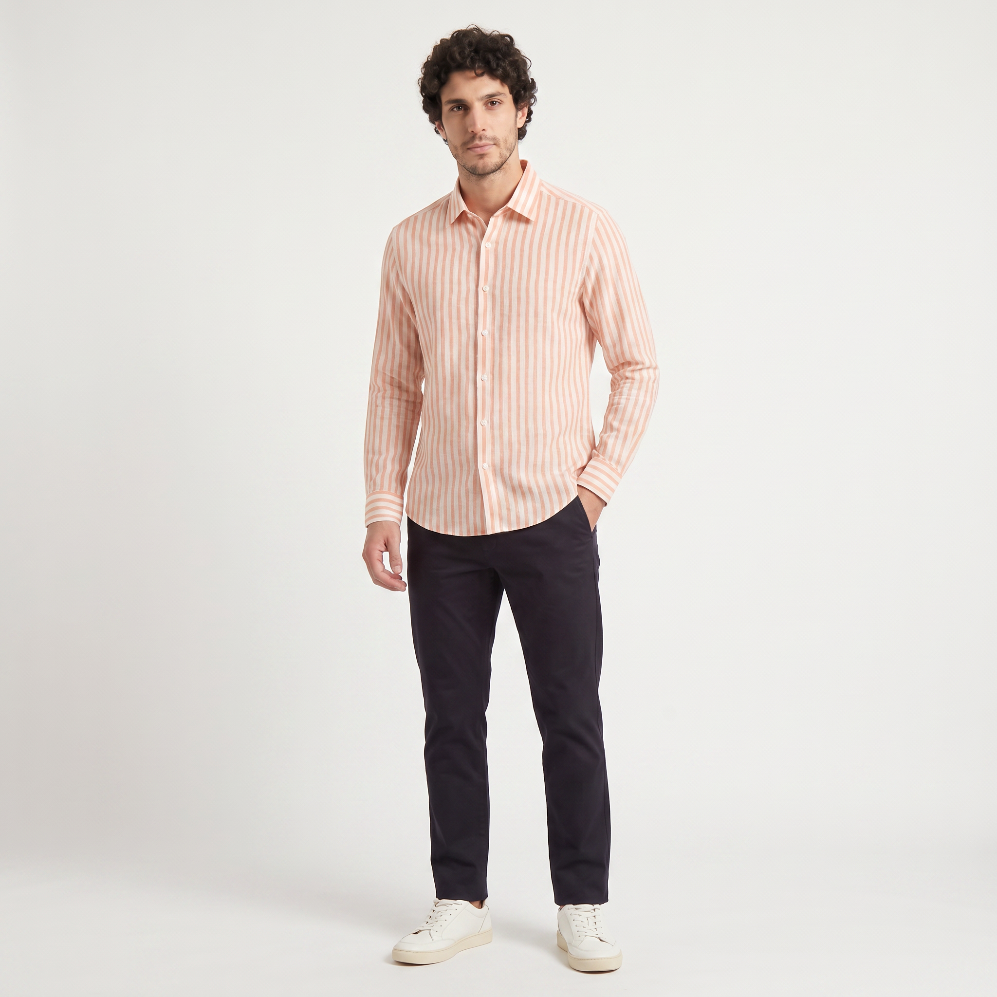 Men's Slim-Fit Striped Linen Shirt