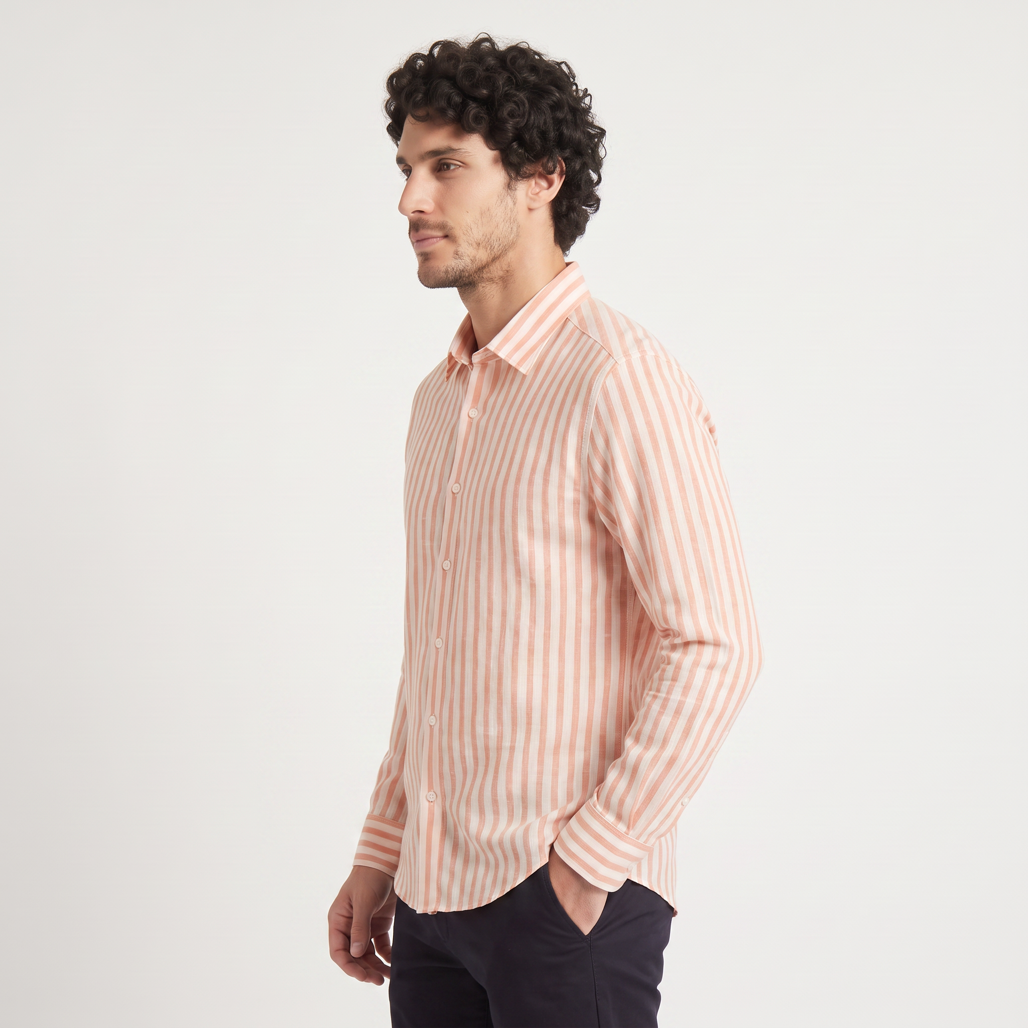Men's Slim-Fit Striped Linen Shirt