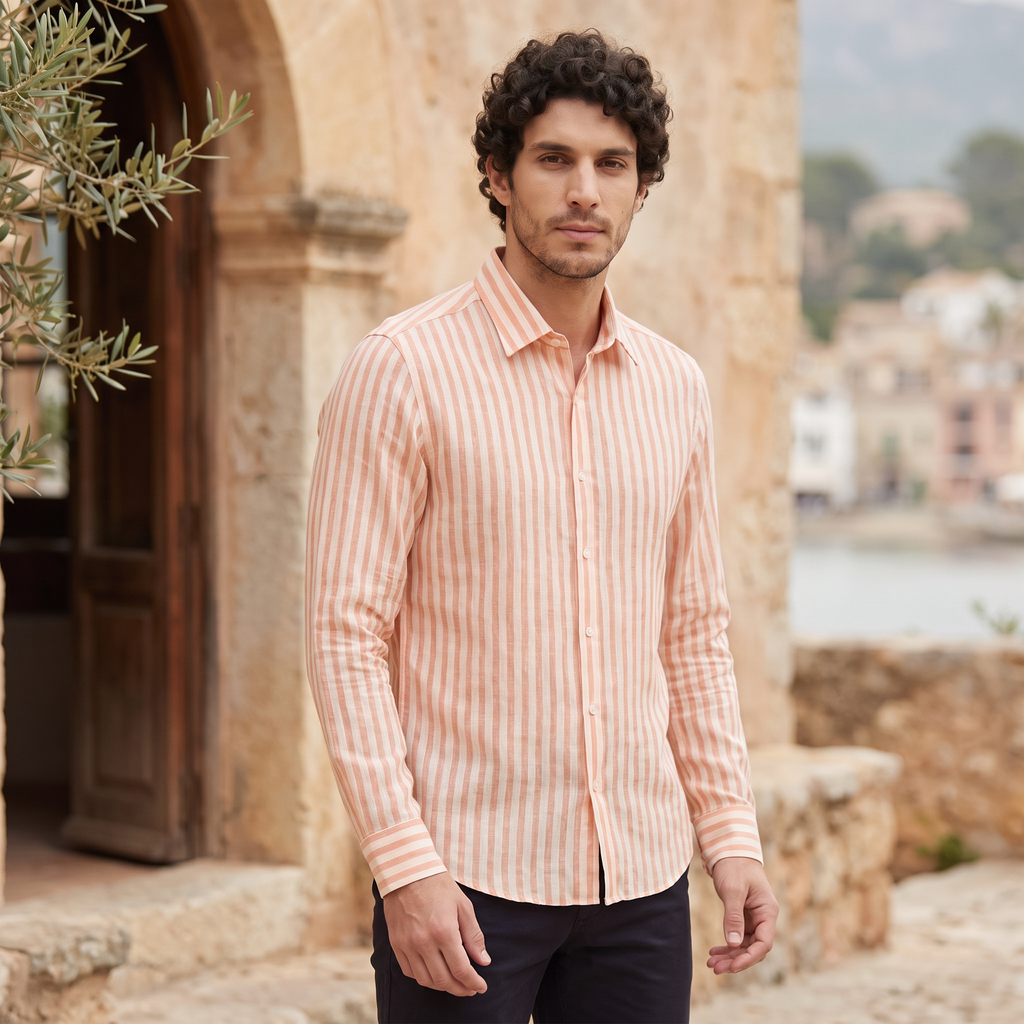 Men's Slim-Fit Striped Linen Shirt