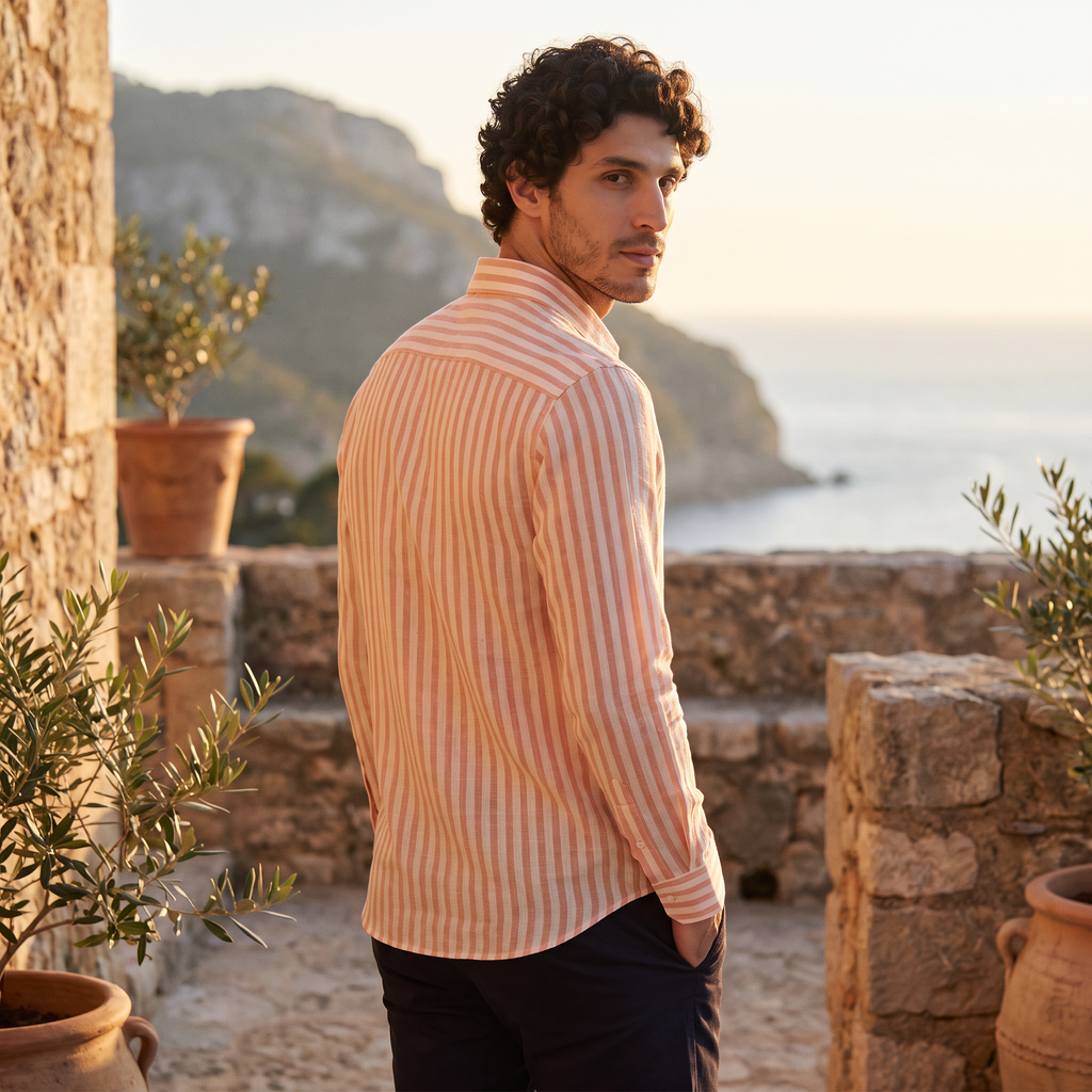 Men's Slim-Fit Striped Linen Shirt