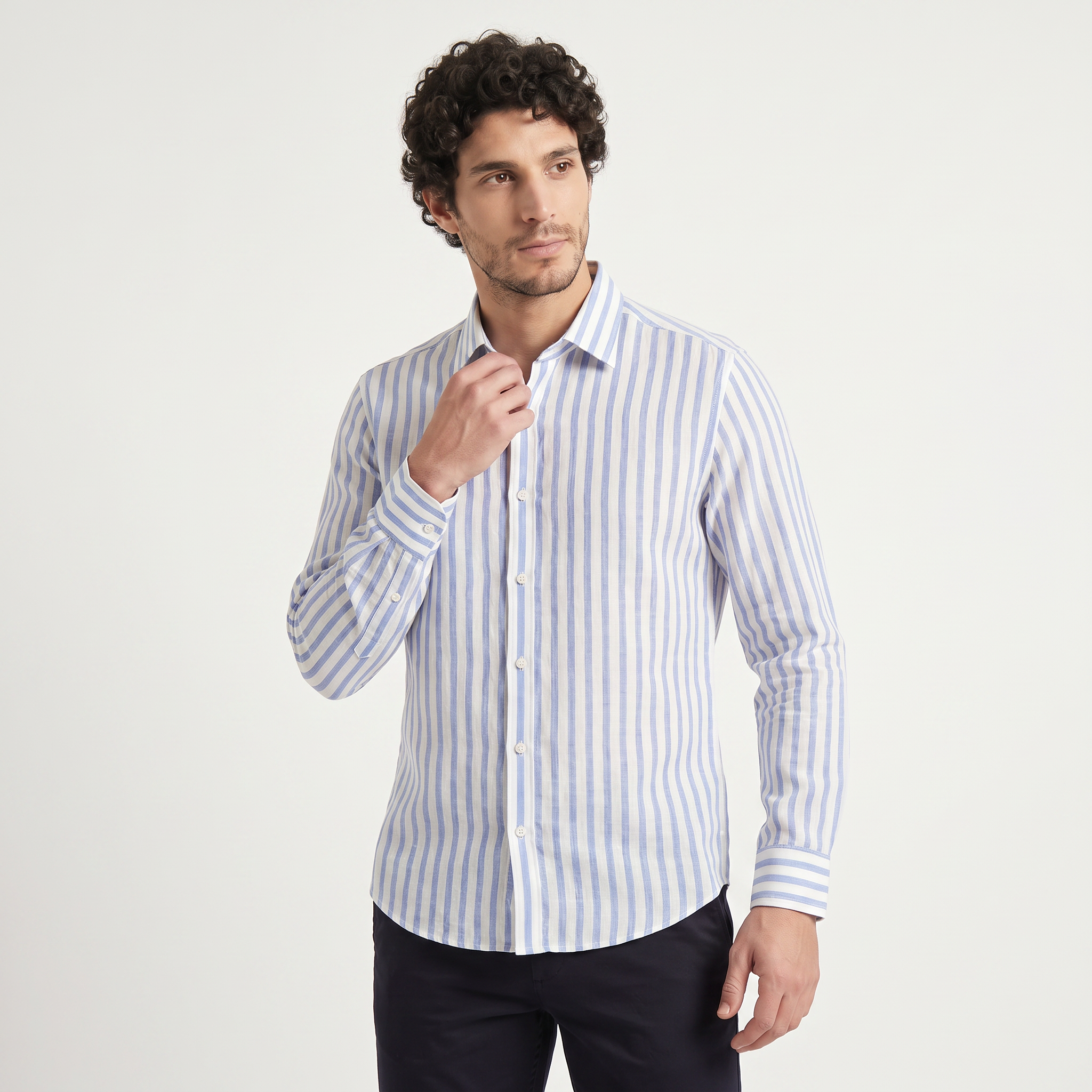 Men's Slim-Fit Striped Linen Shirt
