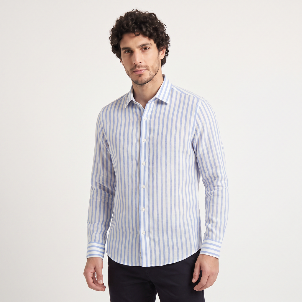 Men's Slim-Fit Striped Linen Shirt