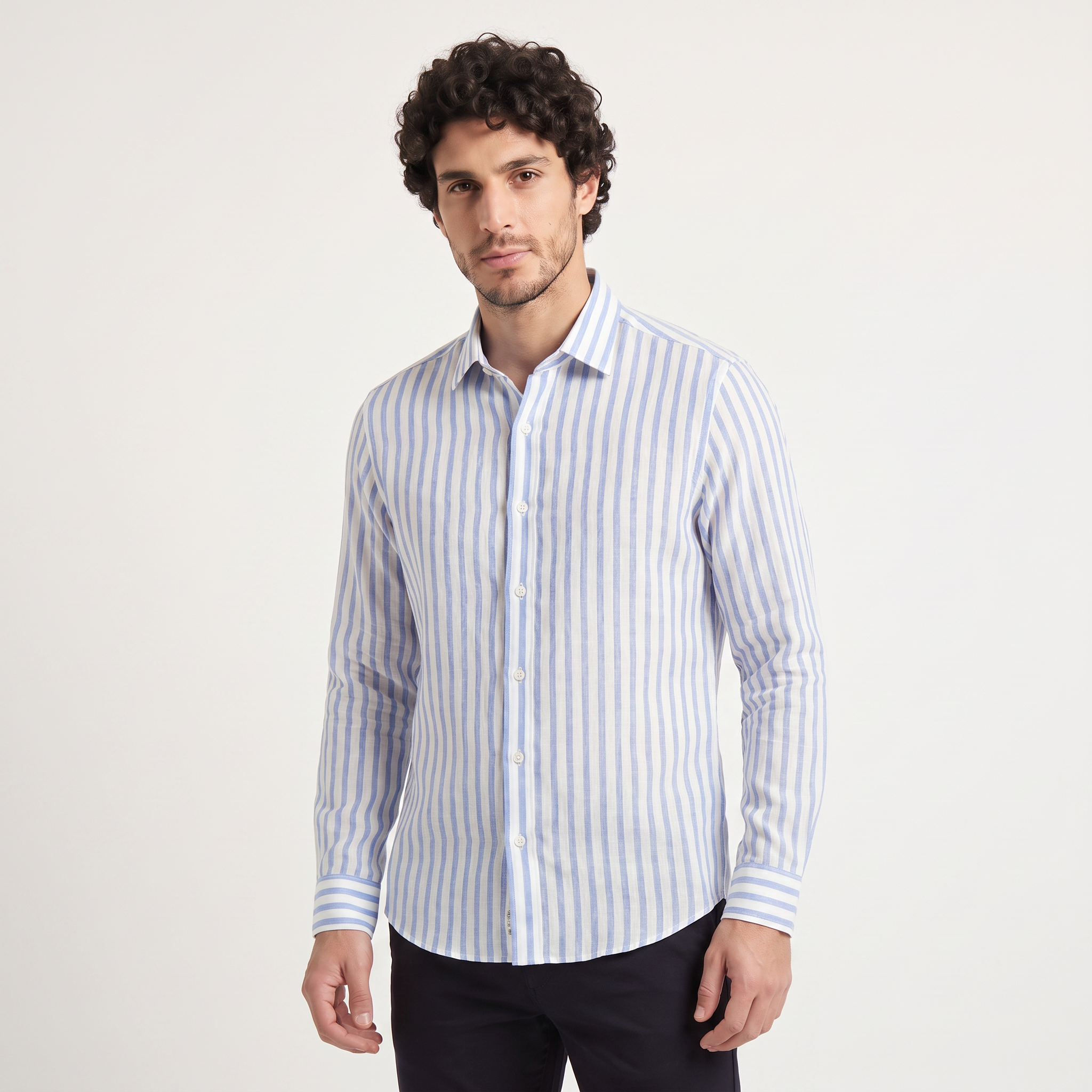 Men's Slim-Fit Striped Linen Shirt