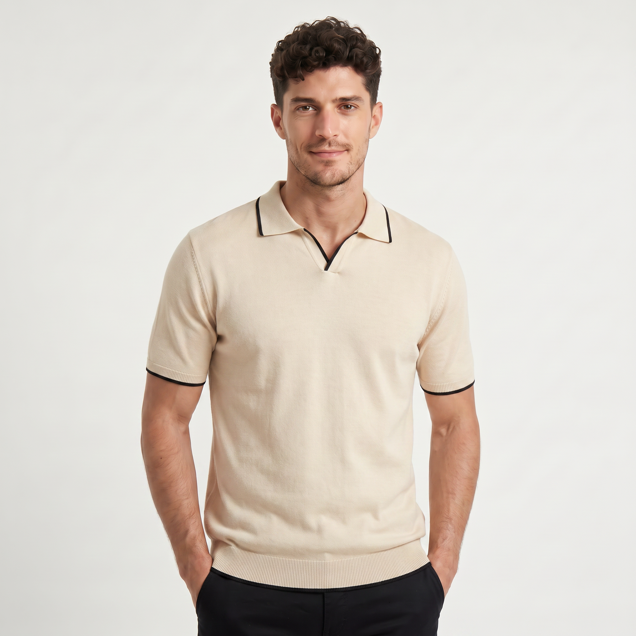 Men's Contrast Trim Knitted Polo Shirt