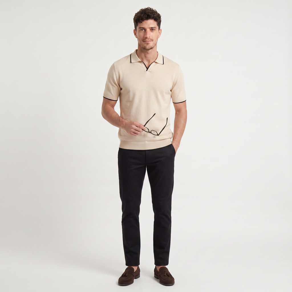 Men's Contrast Trim Knitted Polo Shirt