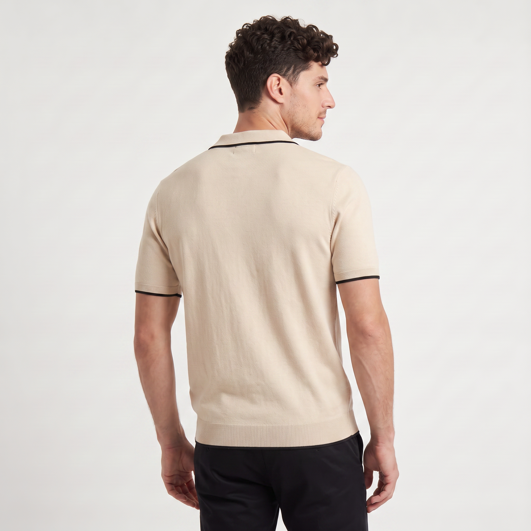 Men's Contrast Trim Knitted Polo Shirt