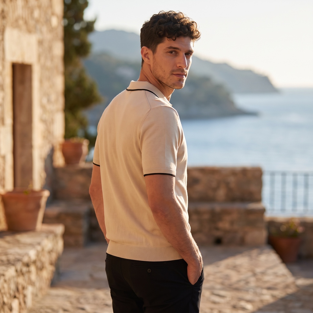 Men's Contrast Trim Knitted Polo Shirt