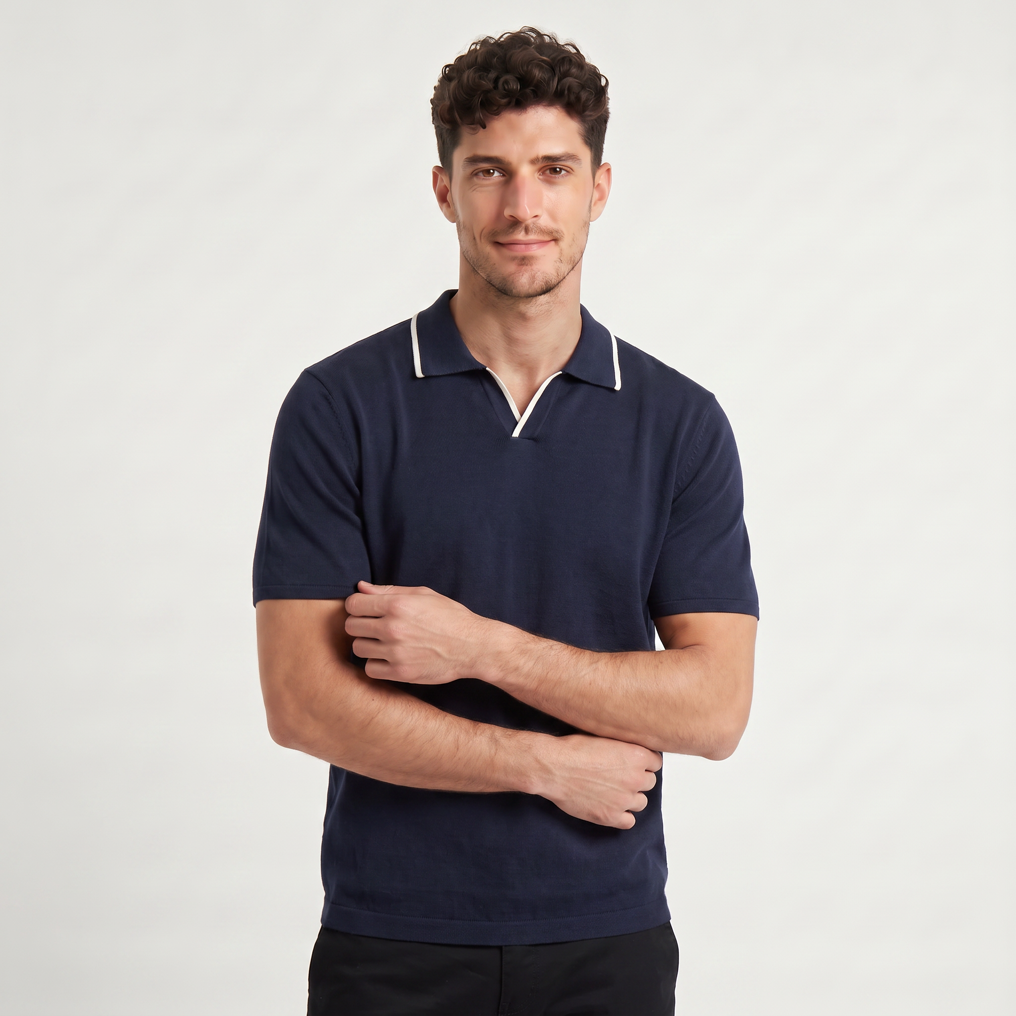 Men's Contrast Trim Knitted Polo Shirt