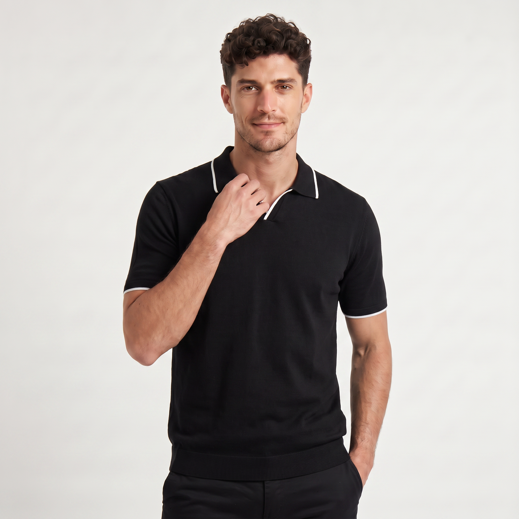 Men's Contrast Trim Knitted Polo Shirt