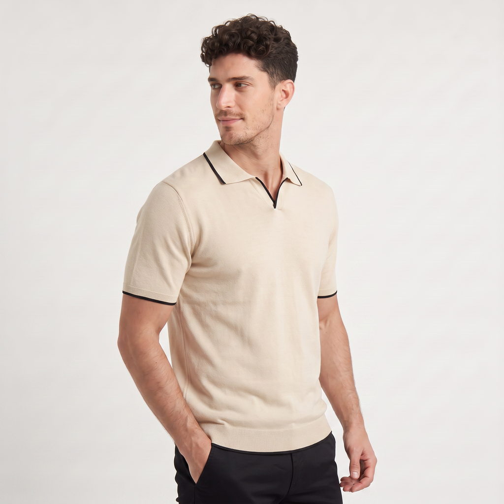 Men's Contrast Trim Knitted Polo Shirt