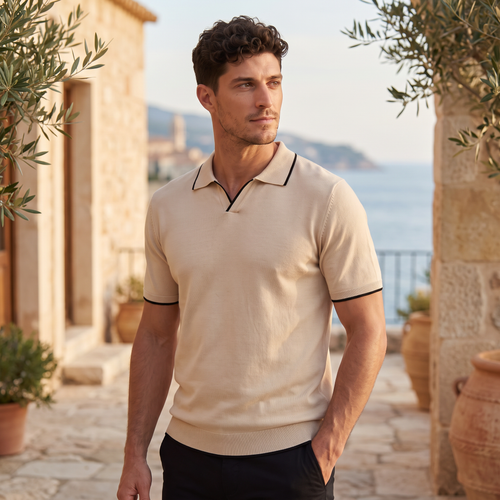 Men's Contrast Trim Knitted Polo Shirt