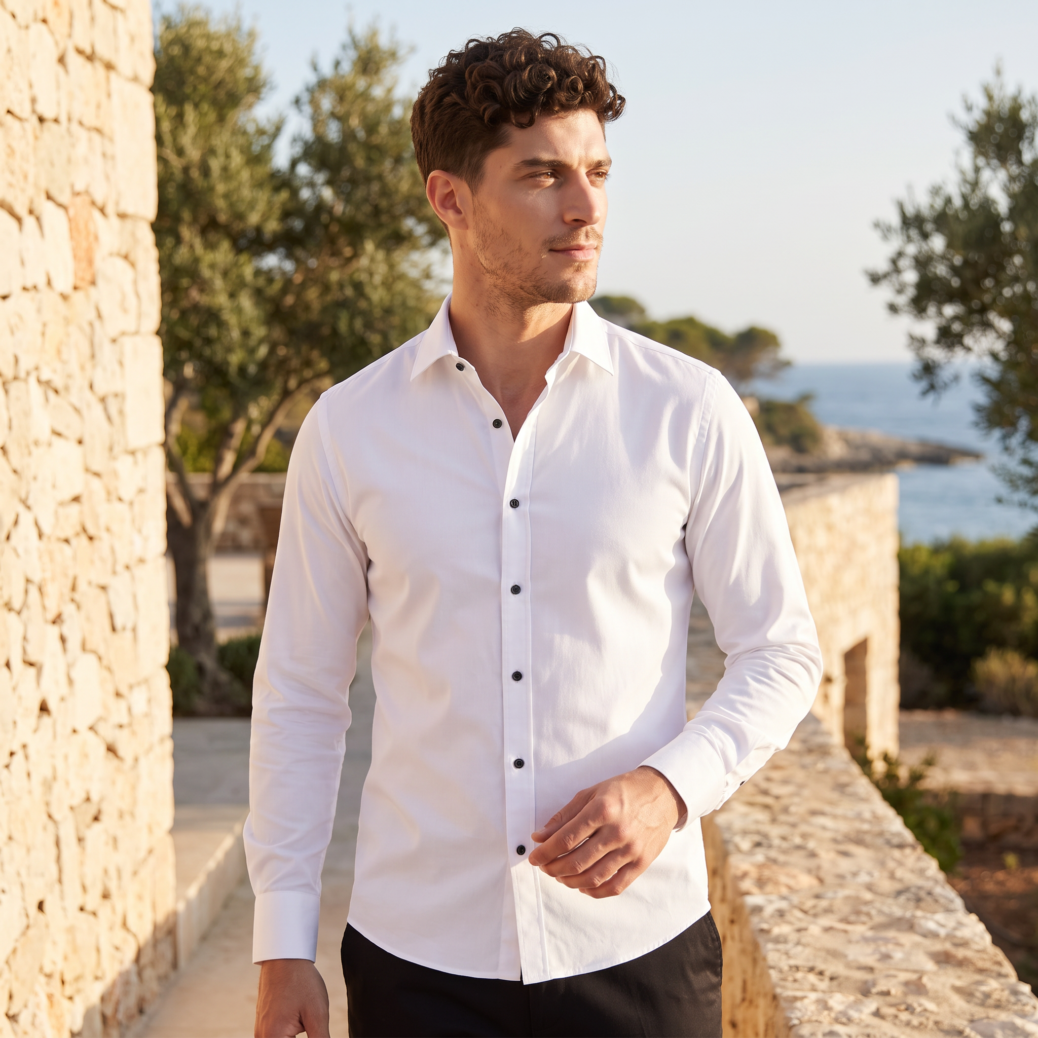 Men's Slim-Fit Button-Up Dress Shirt