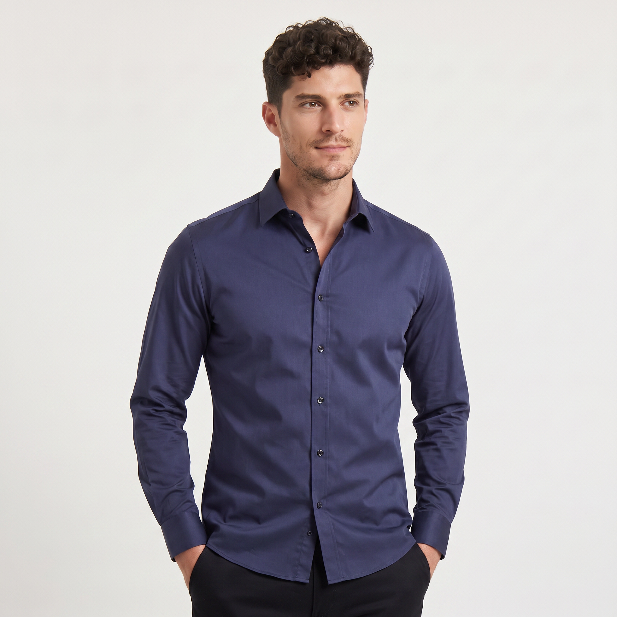 Men's Slim-Fit Button-Up Dress Shirt