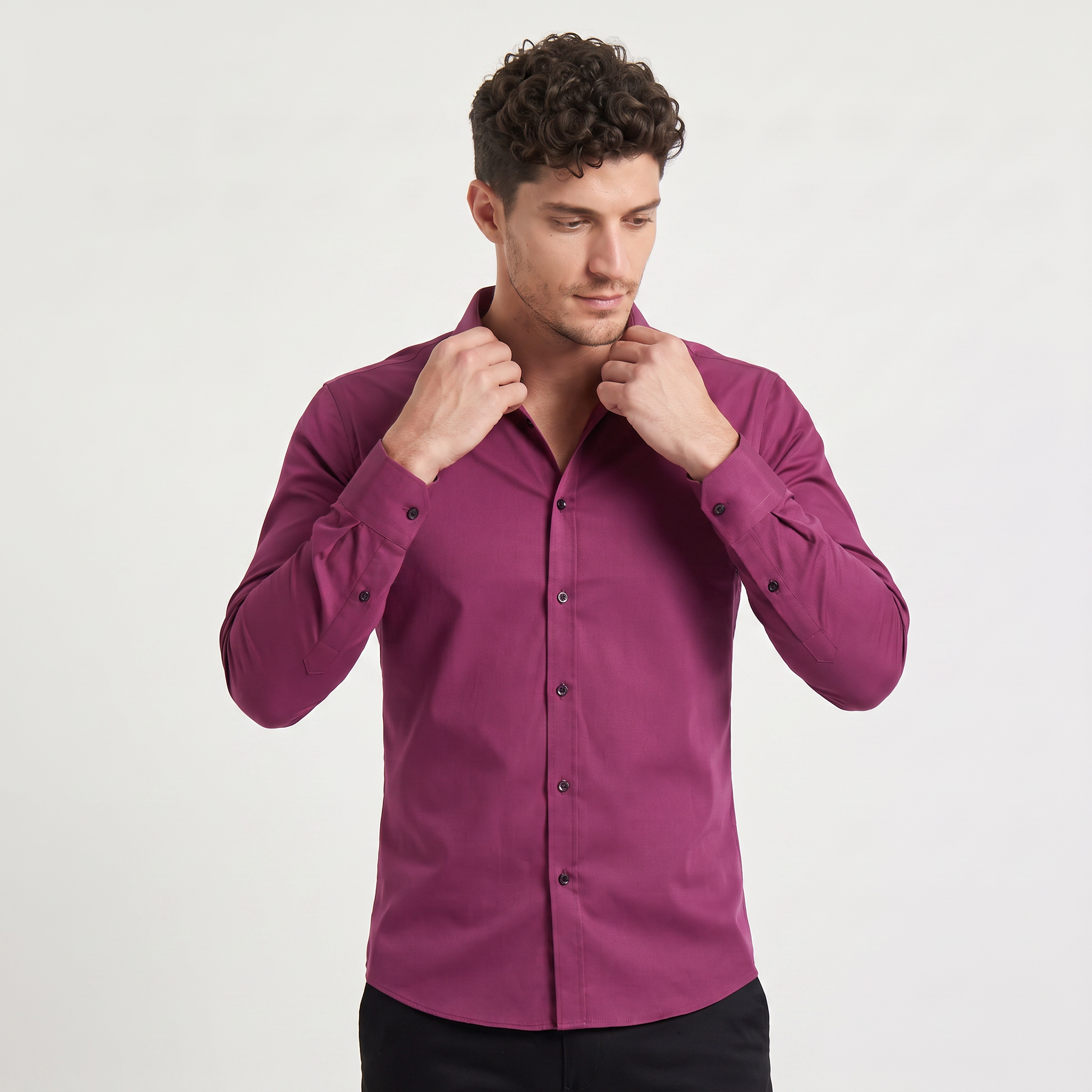 Men's Slim-Fit Button-Up Dress Shirt