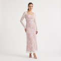 Women's Square Neck Embroidered Long-Sleeve Maxi Dress