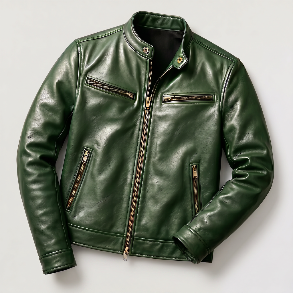 Men's Faux Leather Slim-Fit Biker Jacket