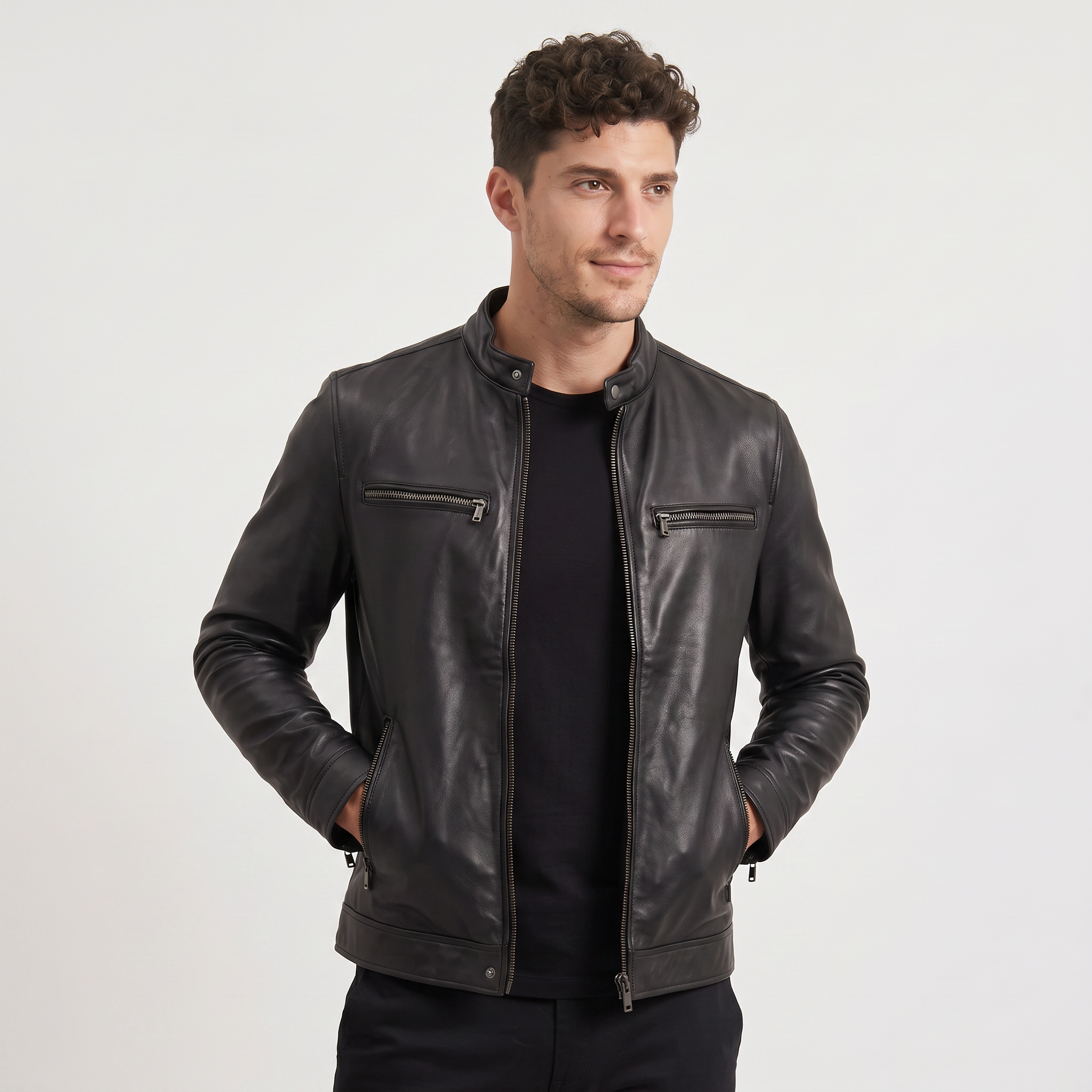 Men's Faux Leather Slim-Fit Biker Jacket