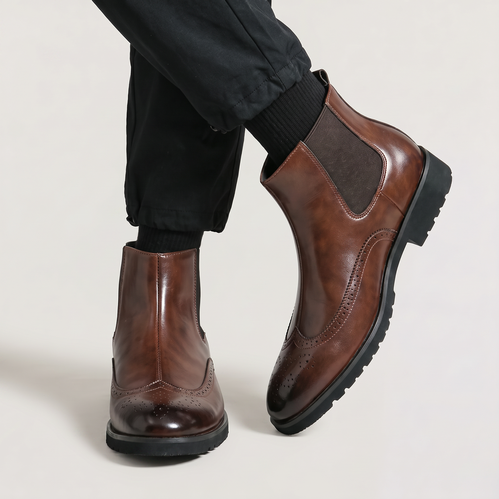 Men's Brogue Slip-On Chelsea Ankle Boots