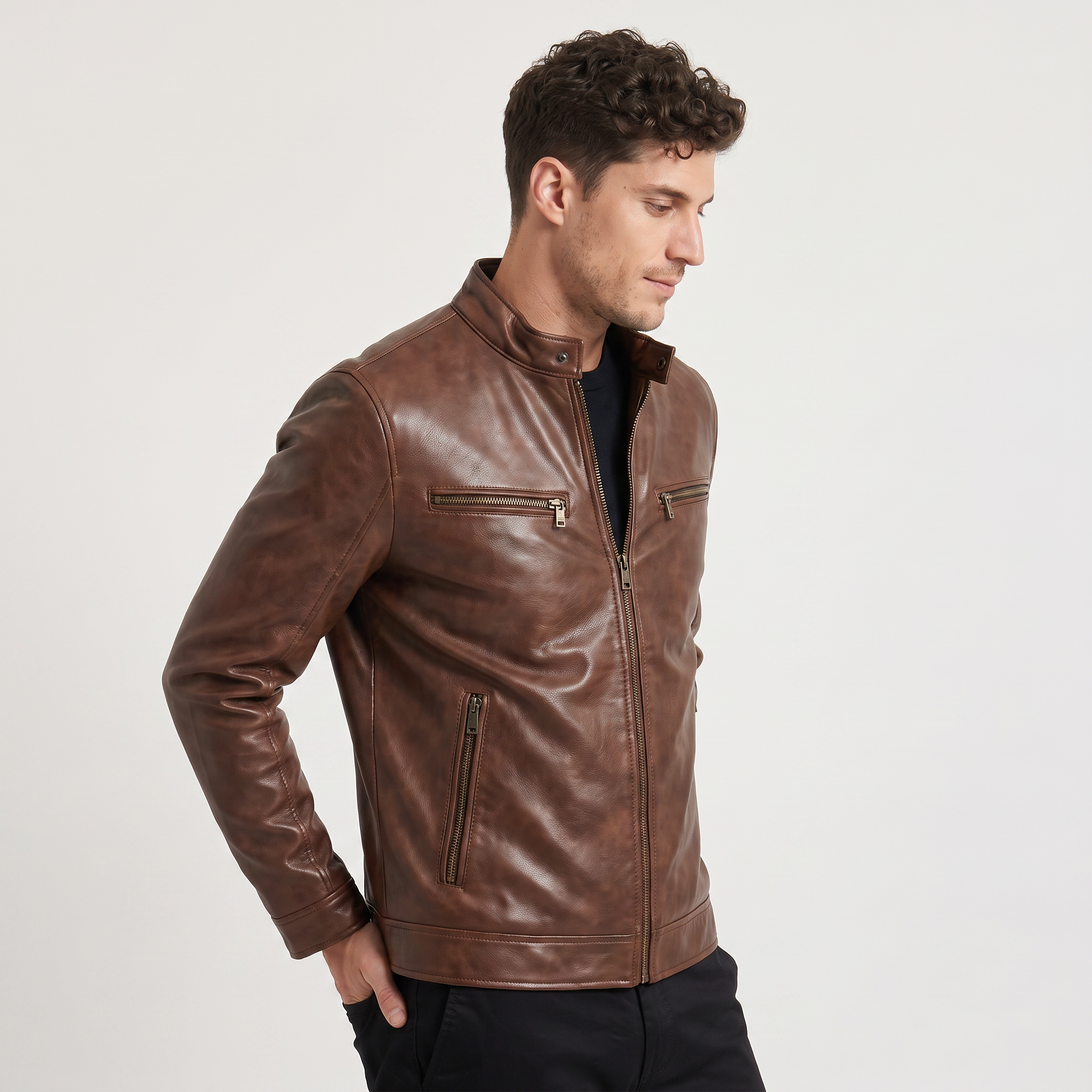 Men's Faux Leather Slim-Fit Biker Jacket