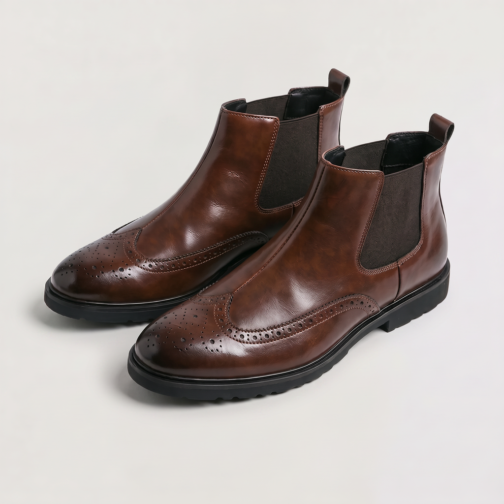 Men's Brogue Slip-On Chelsea Ankle Boots