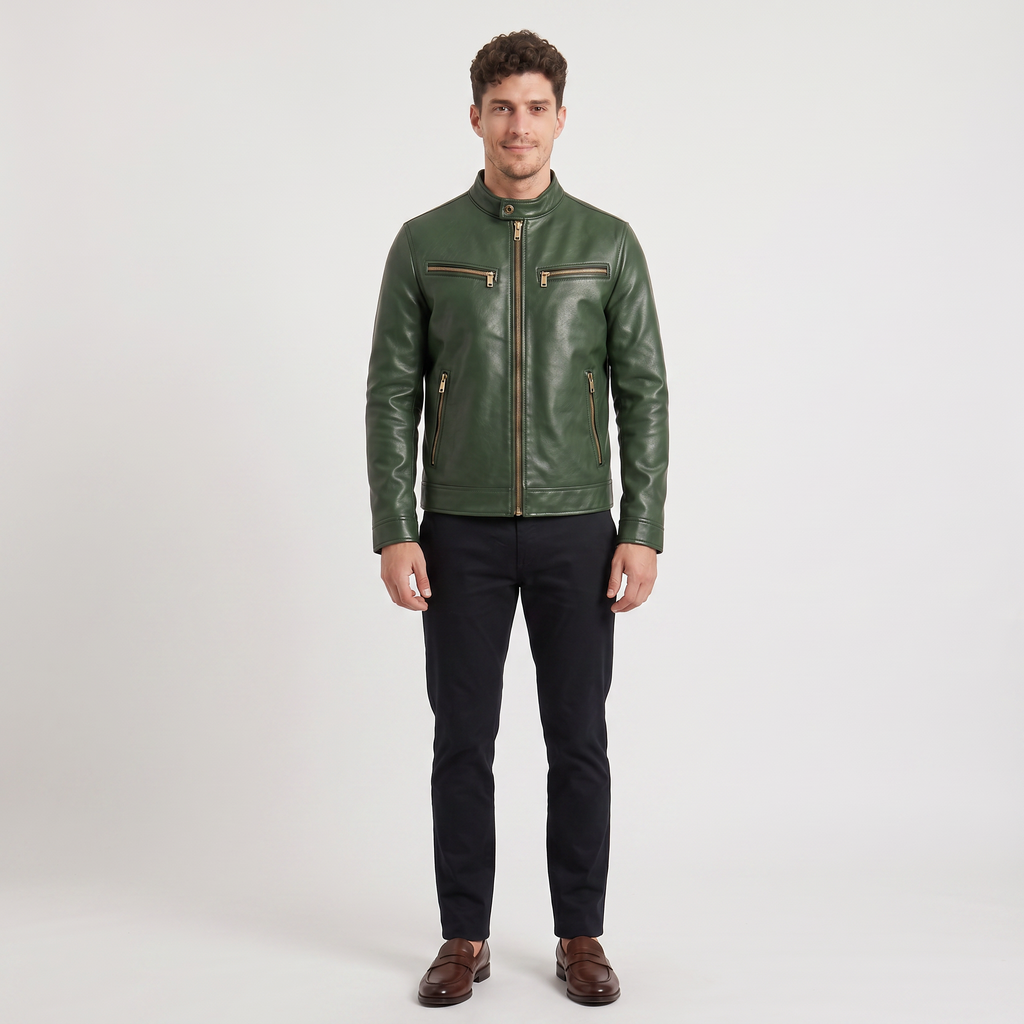 Men's Faux Leather Slim-Fit Biker Jacket