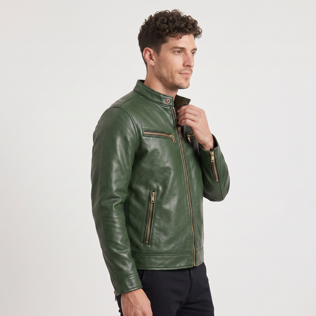 Men's Faux Leather Slim-Fit Biker Jacket