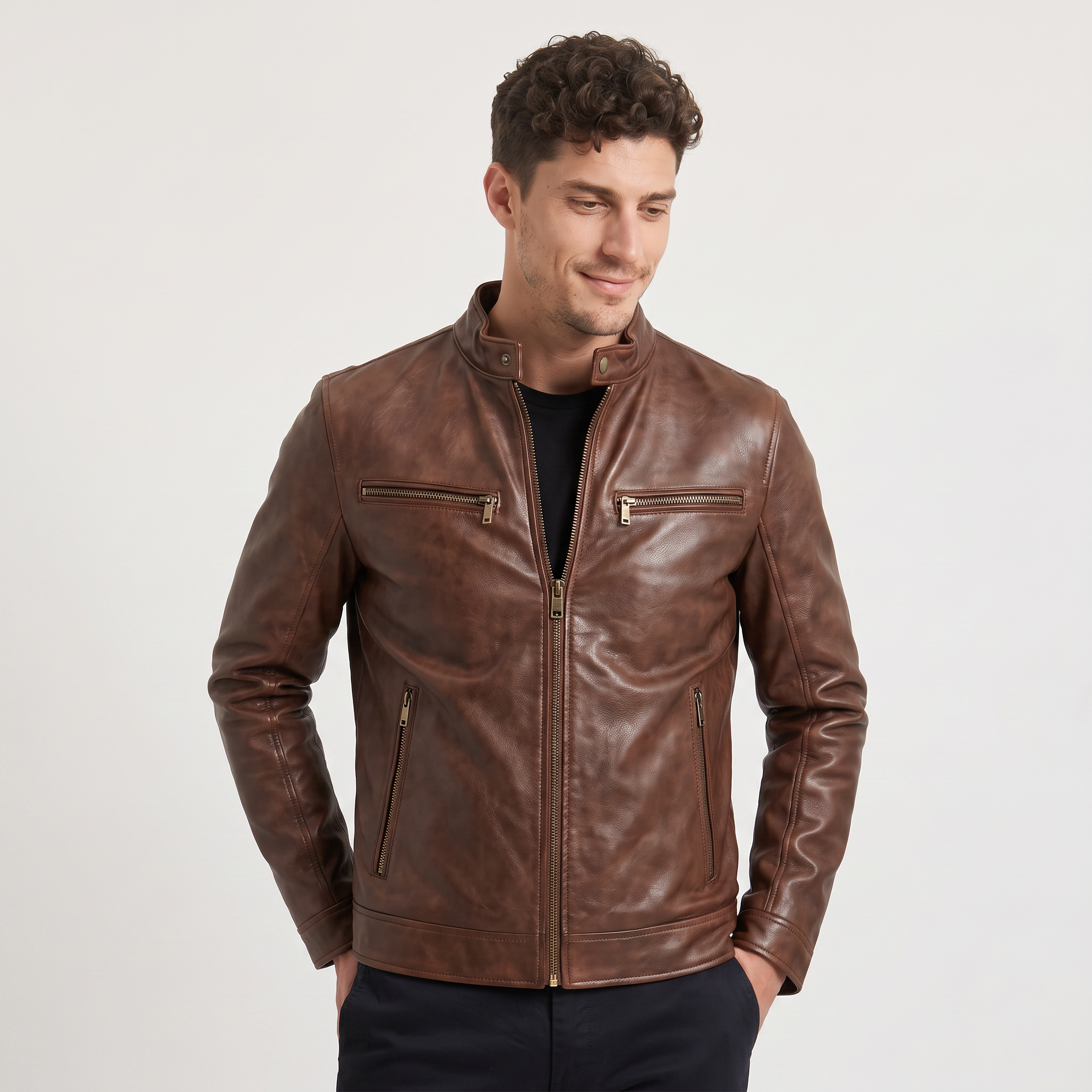 Men's Faux Leather Slim-Fit Biker Jacket