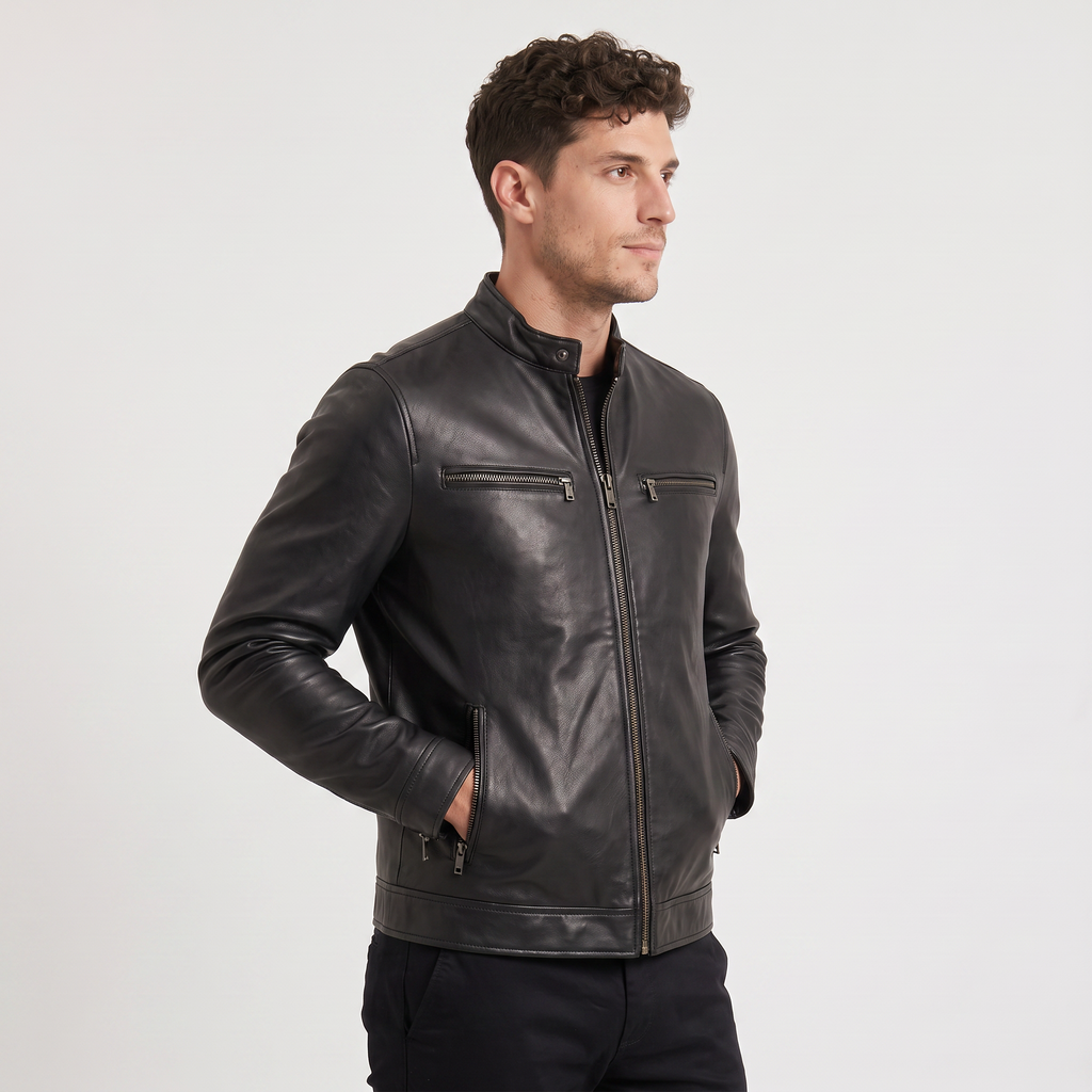 Men's Faux Leather Slim-Fit Biker Jacket
