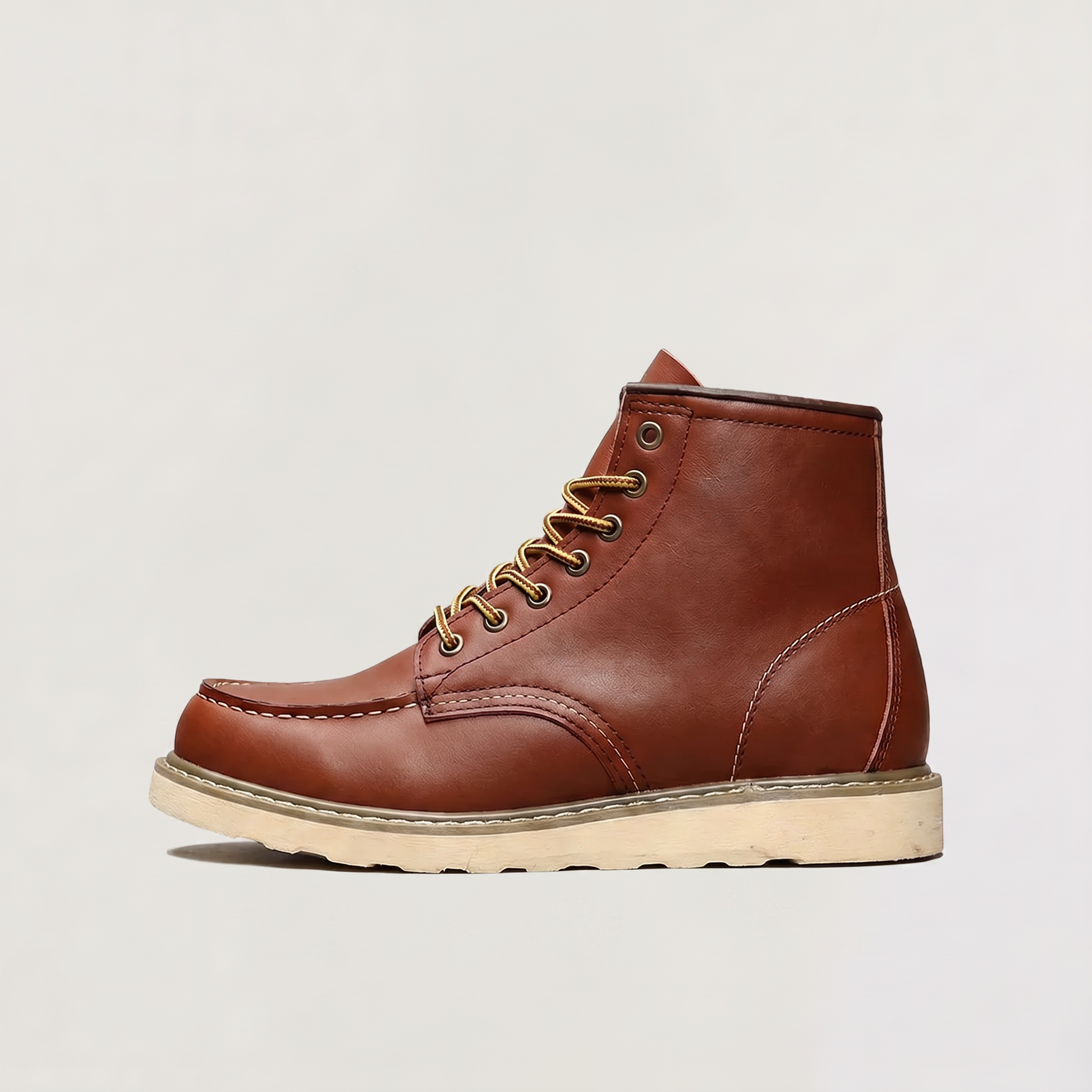 Men's Faux Leather Moc Toe Lace-Up Ankle Boots