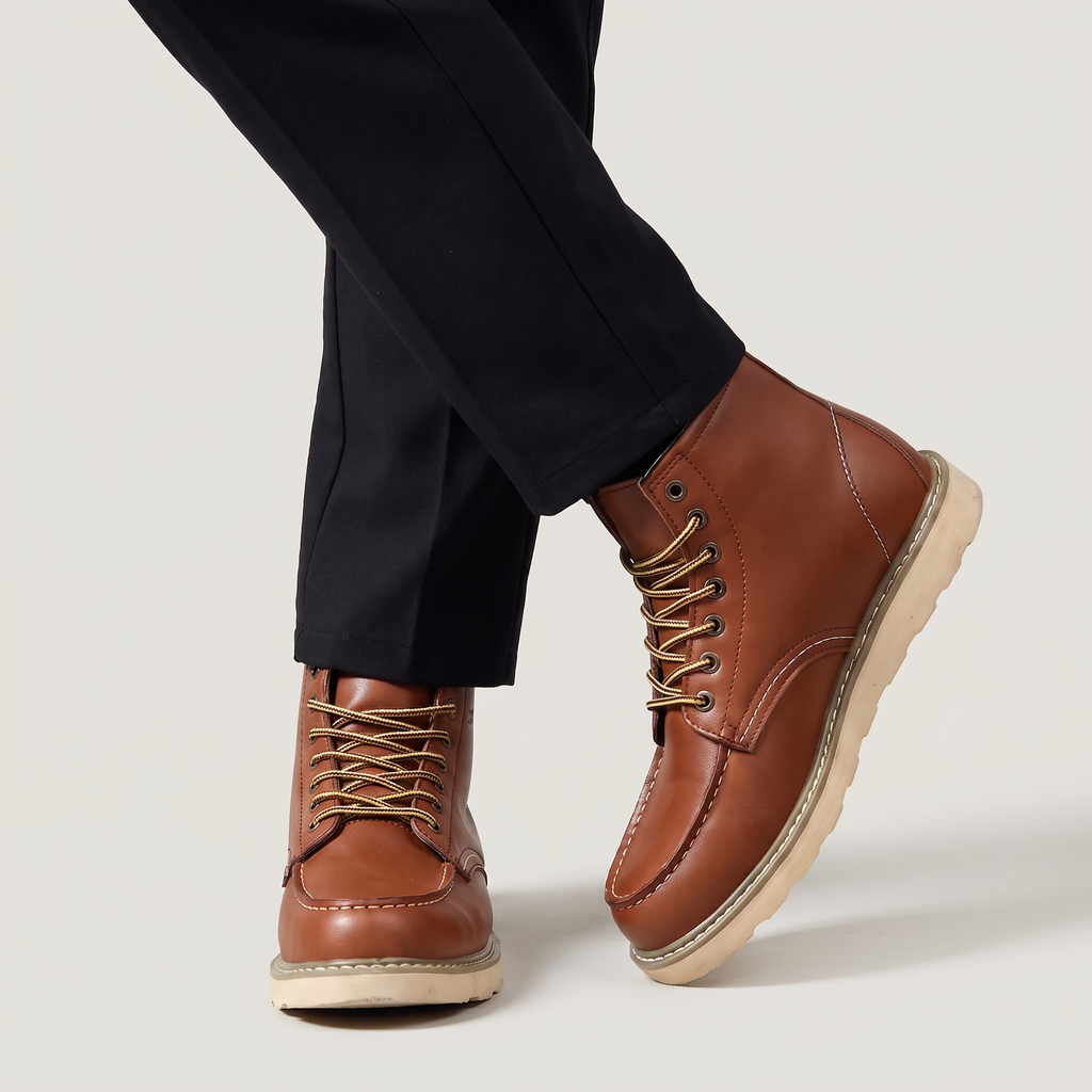 Men's Faux Leather Moc Toe Lace-Up Ankle Boots