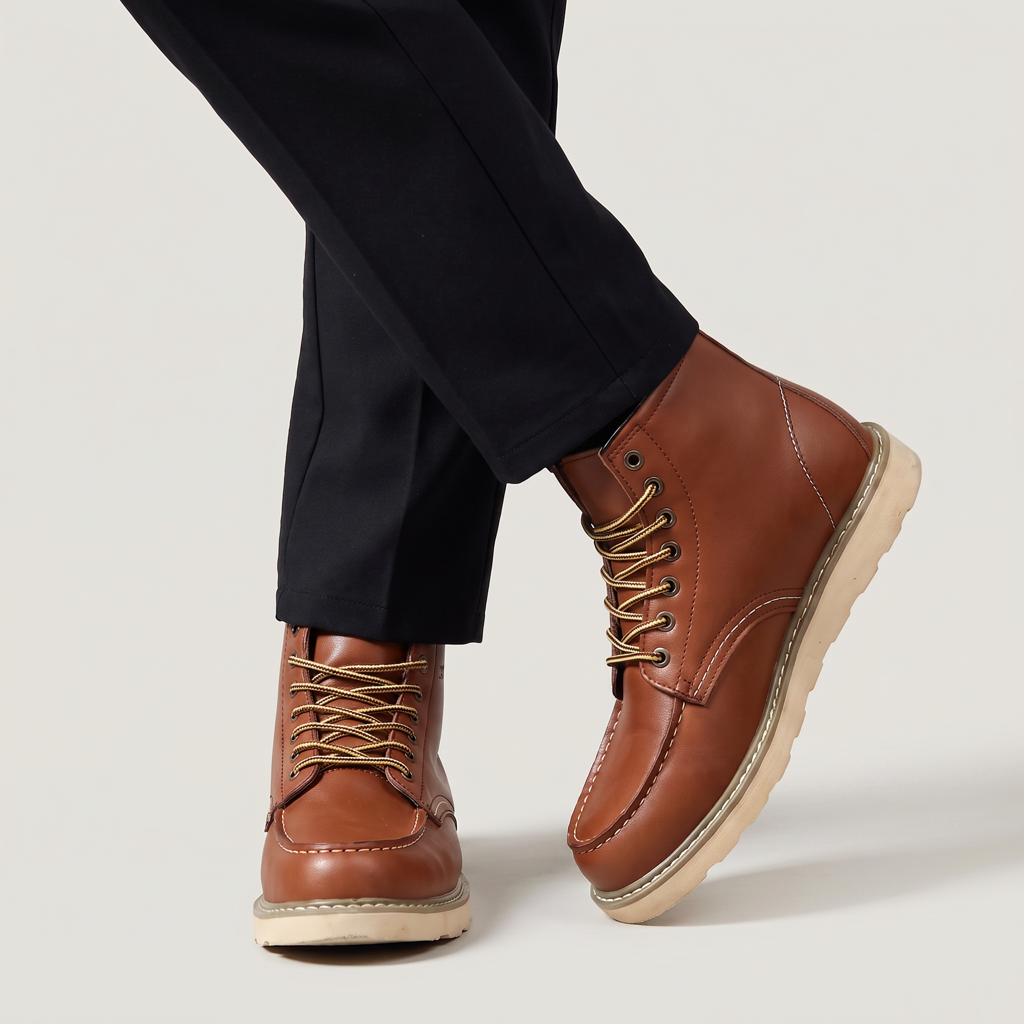 Men's Faux Leather Moc Toe Lace-Up Ankle Boots