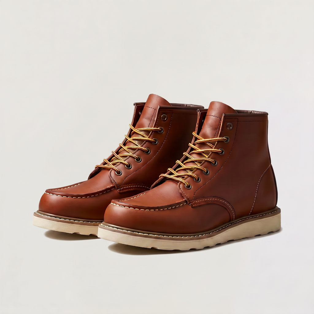Men's Faux Leather Moc Toe Lace-Up Ankle Boots