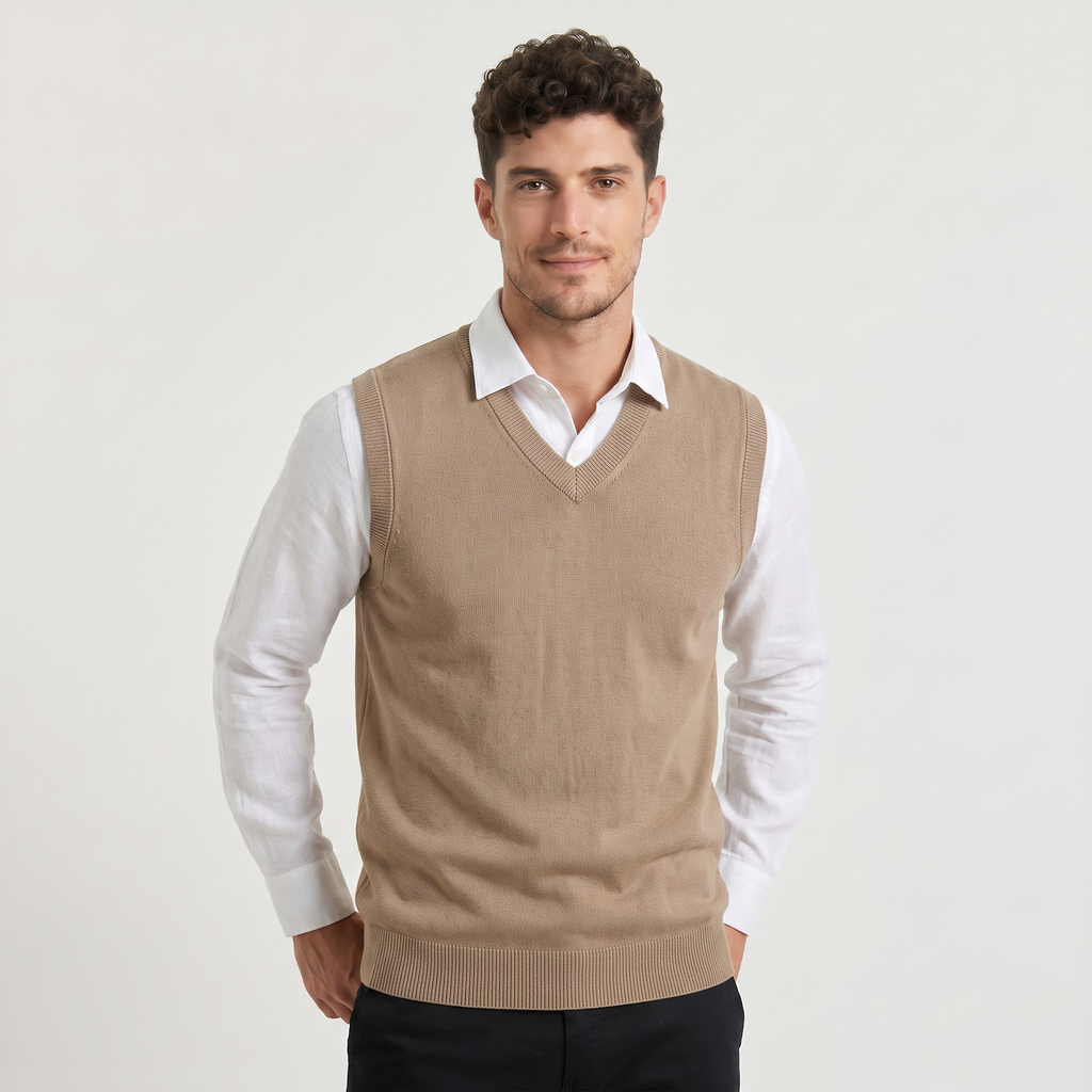 Men's Sleeveless Knitted V-Neck Jumper Vest