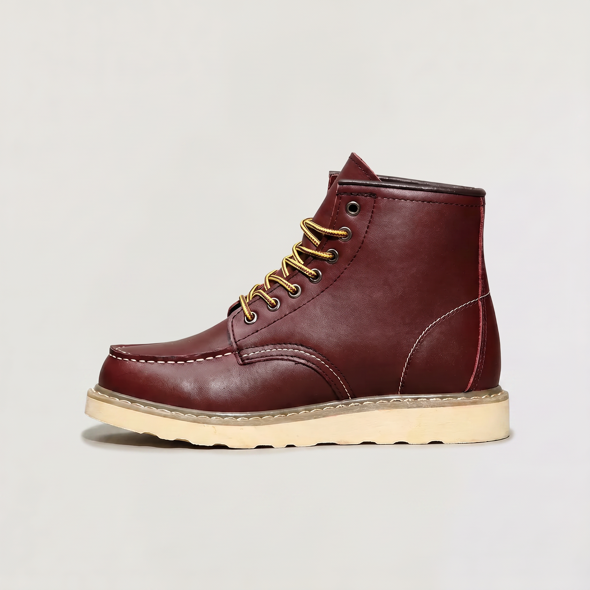 Men's Faux Leather Moc Toe Lace-Up Ankle Boots