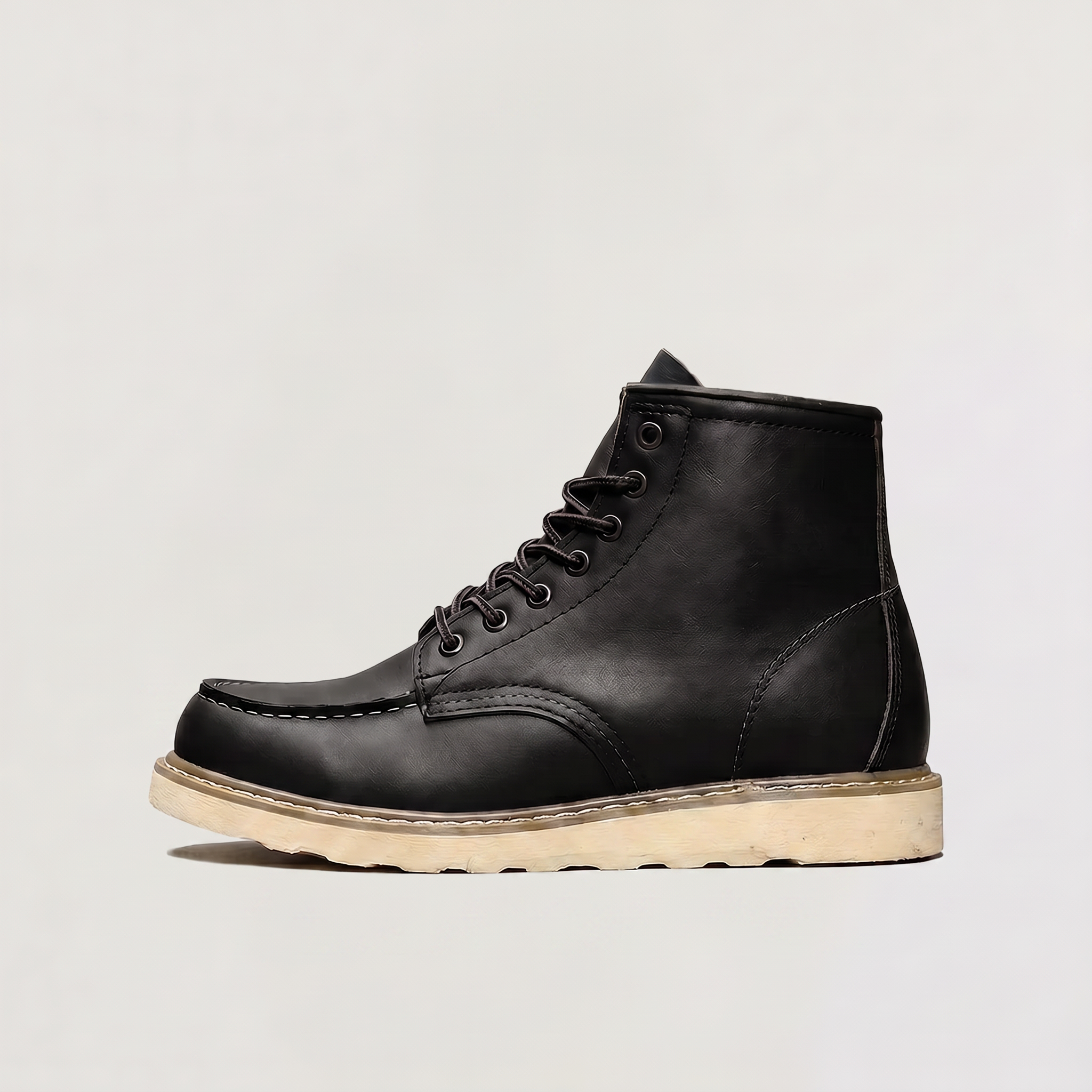 Men's Faux Leather Moc Toe Lace-Up Ankle Boots