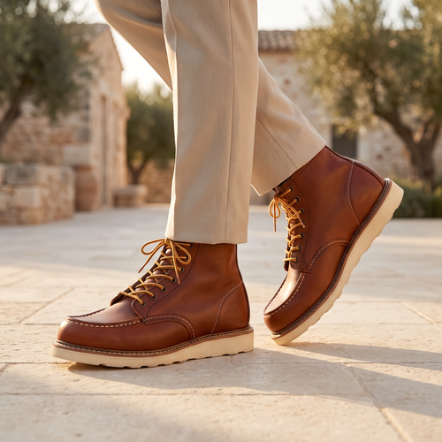 Men's Faux Leather Moc Toe Lace-Up Ankle Boots