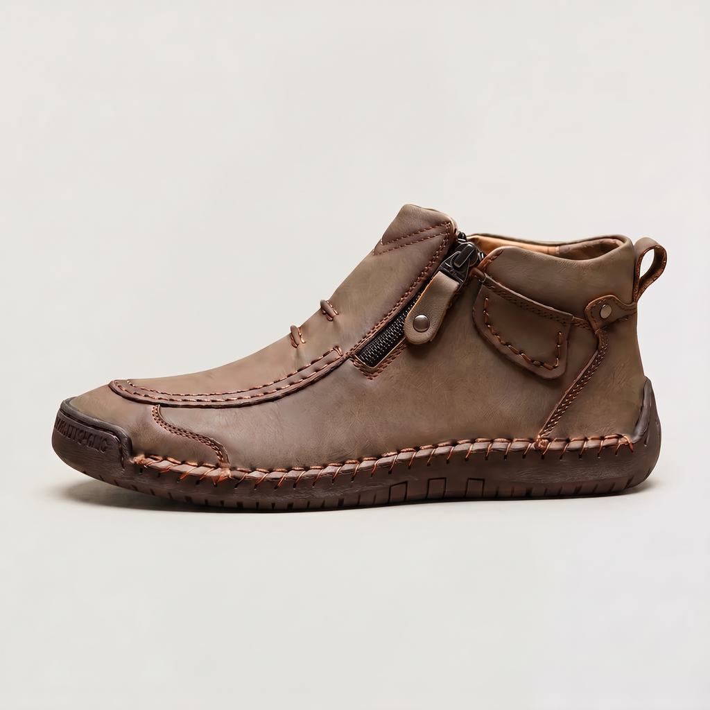Men's Slip-On Casual Ankle Shoes - Side Zip Stitched Walking Boots
