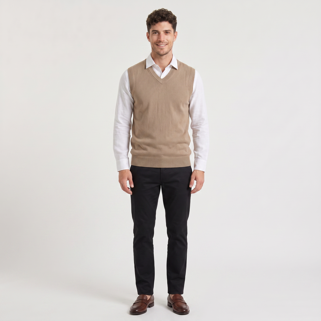 Men's Sleeveless Knitted V-Neck Jumper Vest