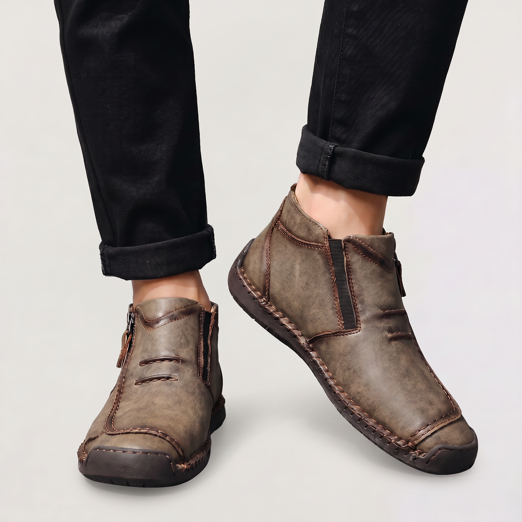 Men's Slip-On Casual Ankle Shoes - Side Zip Stitched Walking Boots