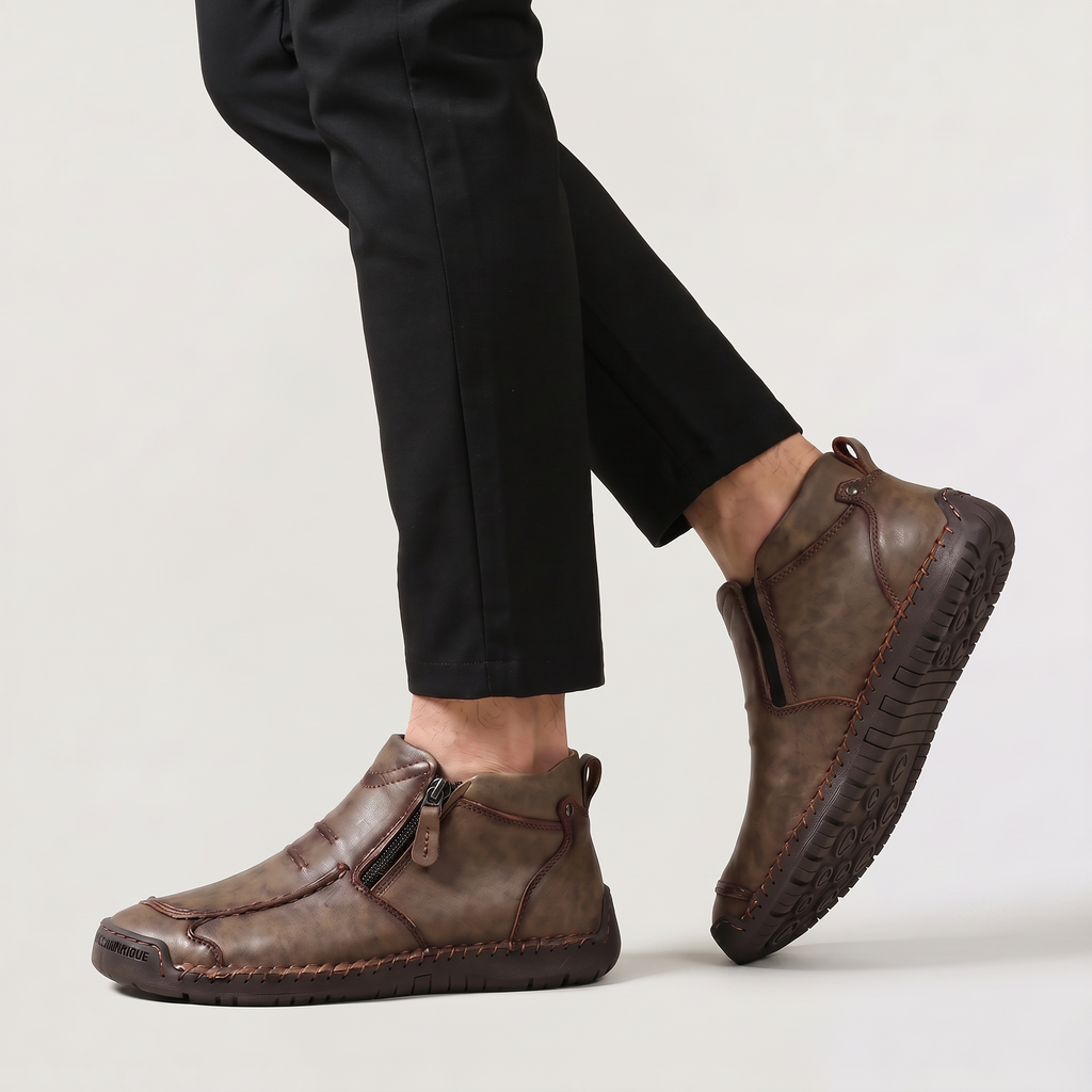 Men's Slip-On Casual Ankle Shoes - Side Zip Stitched Walking Boots