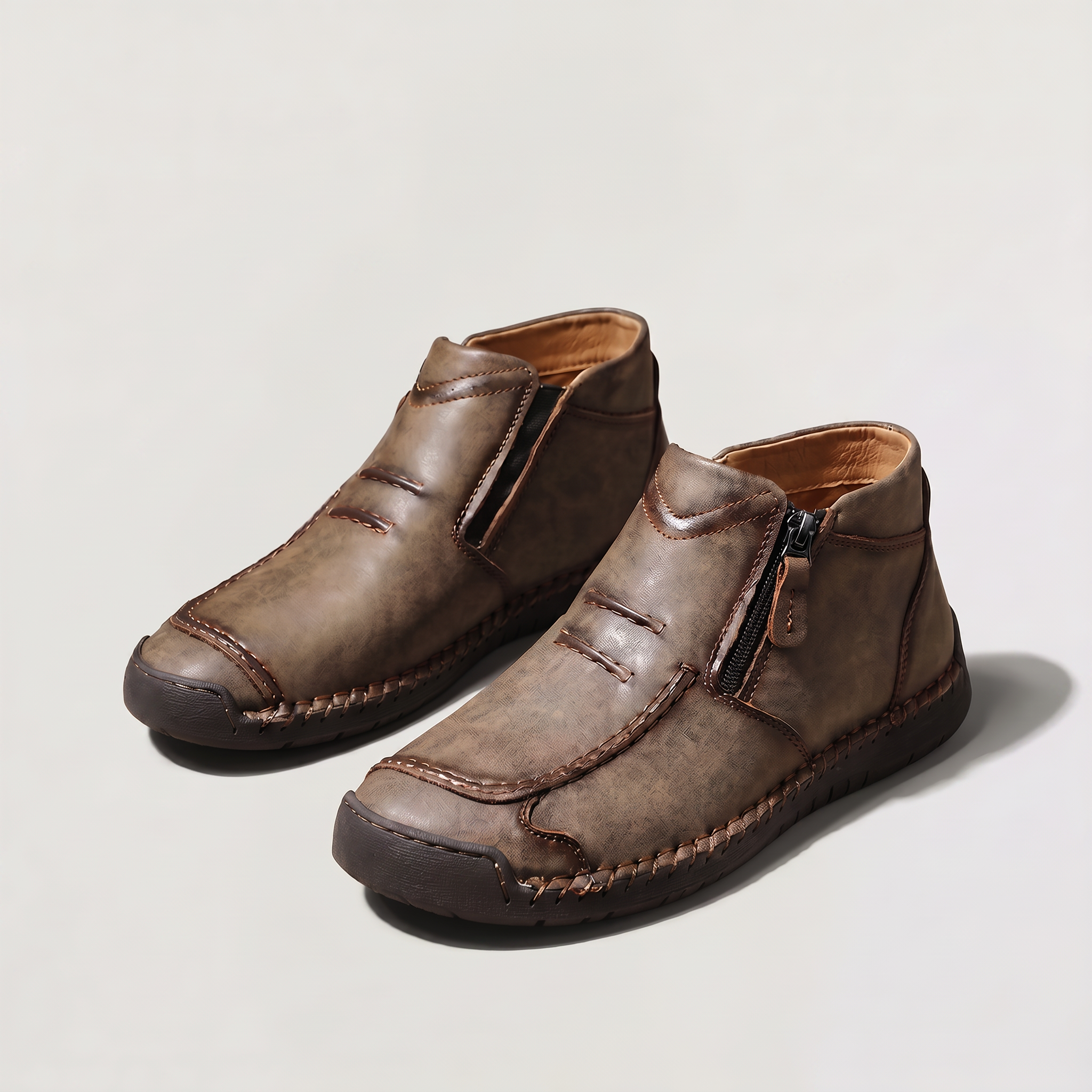 Men's Slip-On Casual Ankle Shoes - Side Zip Stitched Walking Boots