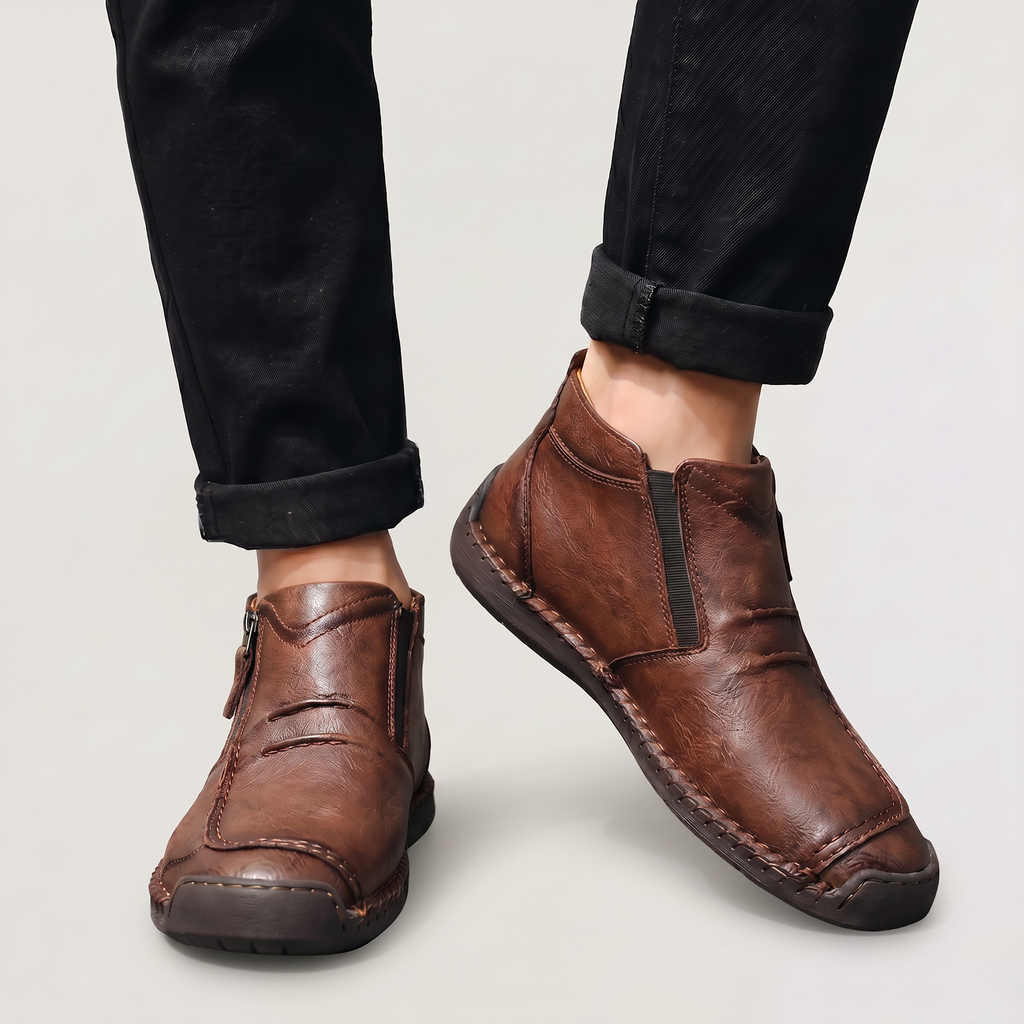 Men's Slip-On Casual Ankle Shoes - Side Zip Stitched Walking Boots